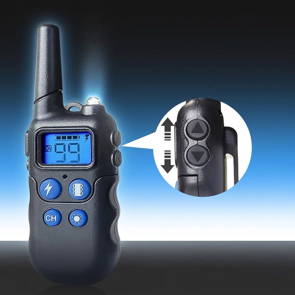 Remote dog training device with up to 2000m operating range according to manufacturer
