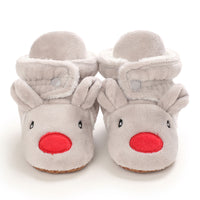 Reindeer Baby Booties – Cream Plush Infant Crib Shoes with Fluffy Ankle Cuffs, Adorable Winter Footwear for Babies