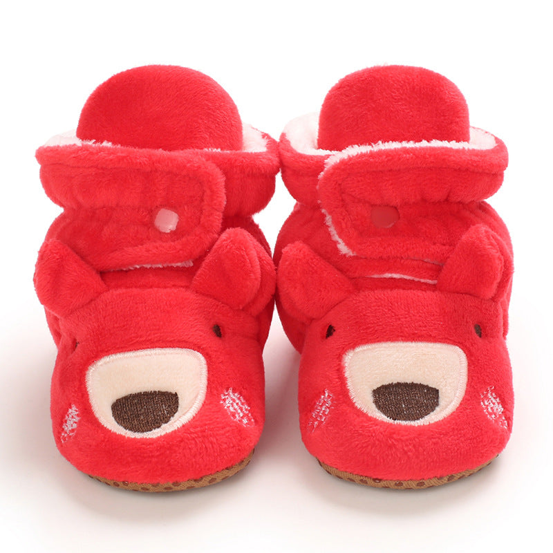 Reindeer Baby Booties – Cream Plush Infant Crib Shoes with Fluffy Ankle Cuffs, Adorable Winter Footwear for Babies