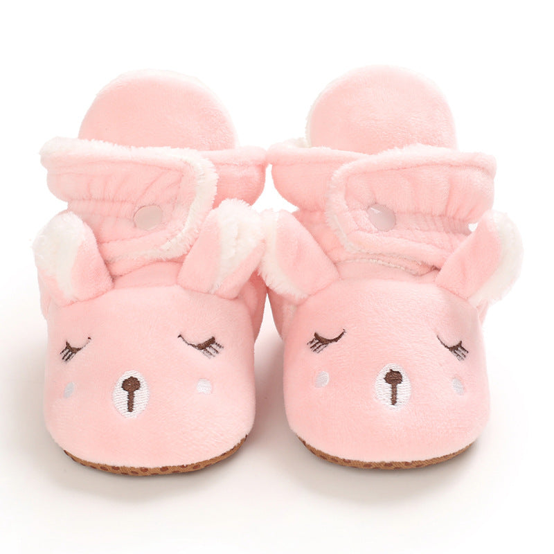 Reindeer Baby Booties – Cream Plush Infant Crib Shoes with Fluffy Ankle Cuffs, Adorable Winter Footwear for Babies