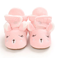 Reindeer Baby Booties – Cream Plush Infant Crib Shoes with Fluffy Ankle Cuffs, Adorable Winter Footwear for Babies