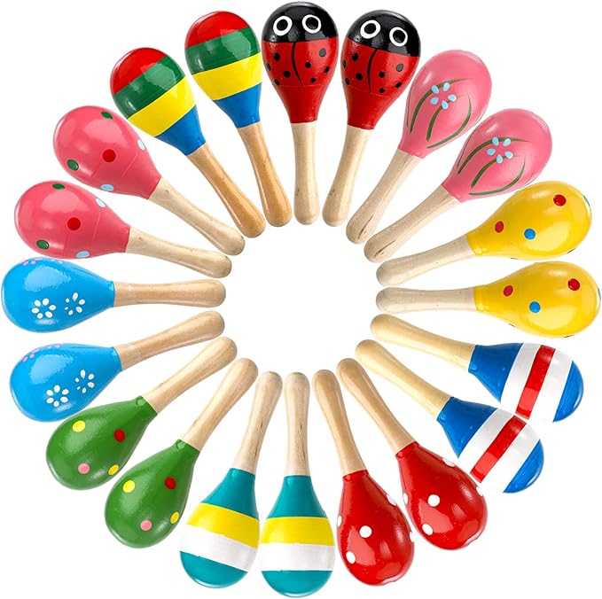 20 pack mini wooden maracas for toddlers and infants