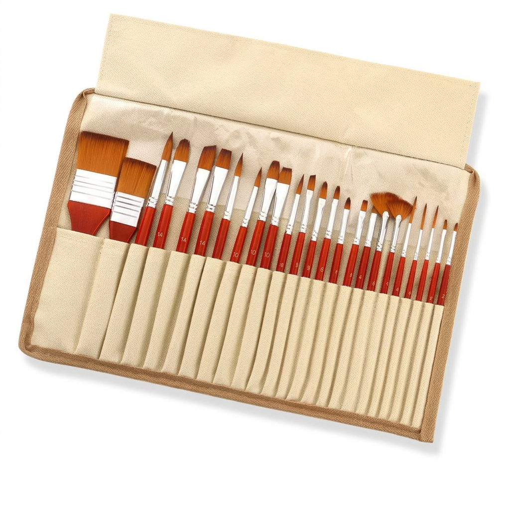 24-piece brush set with nylon bristles for gouache, watercolor, and oil painting