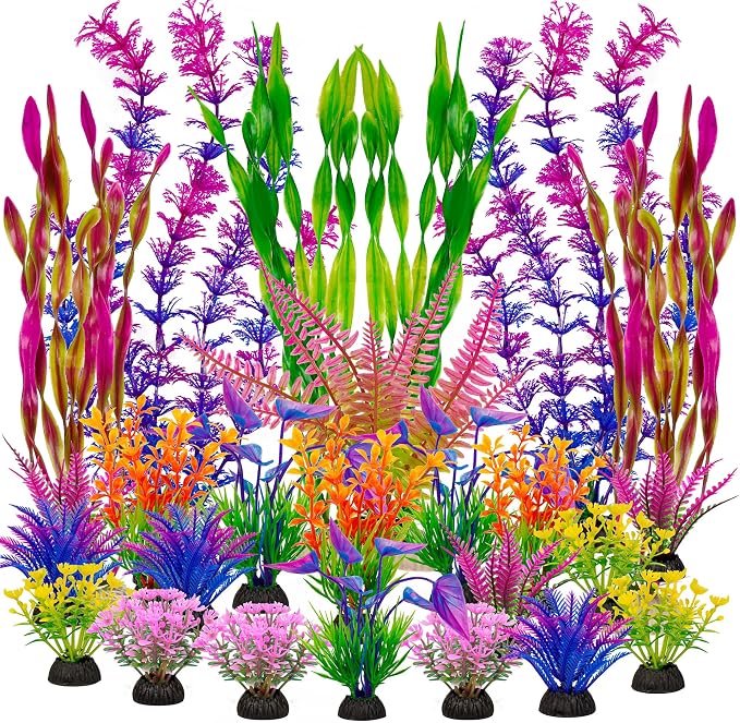 25 Pack Colorful Artificial Aquarium Plants for Fish Tank Decoration