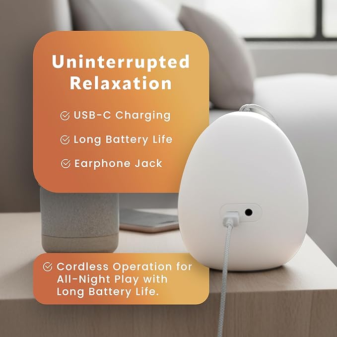 Portable sound machine with 29 non-looping sound options