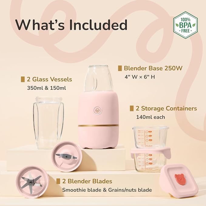 250W Electric Food Maker Machine with 2 Glass Cups, Baby Food Blender, Food Processor Machine and Puree Maker for Smoothies