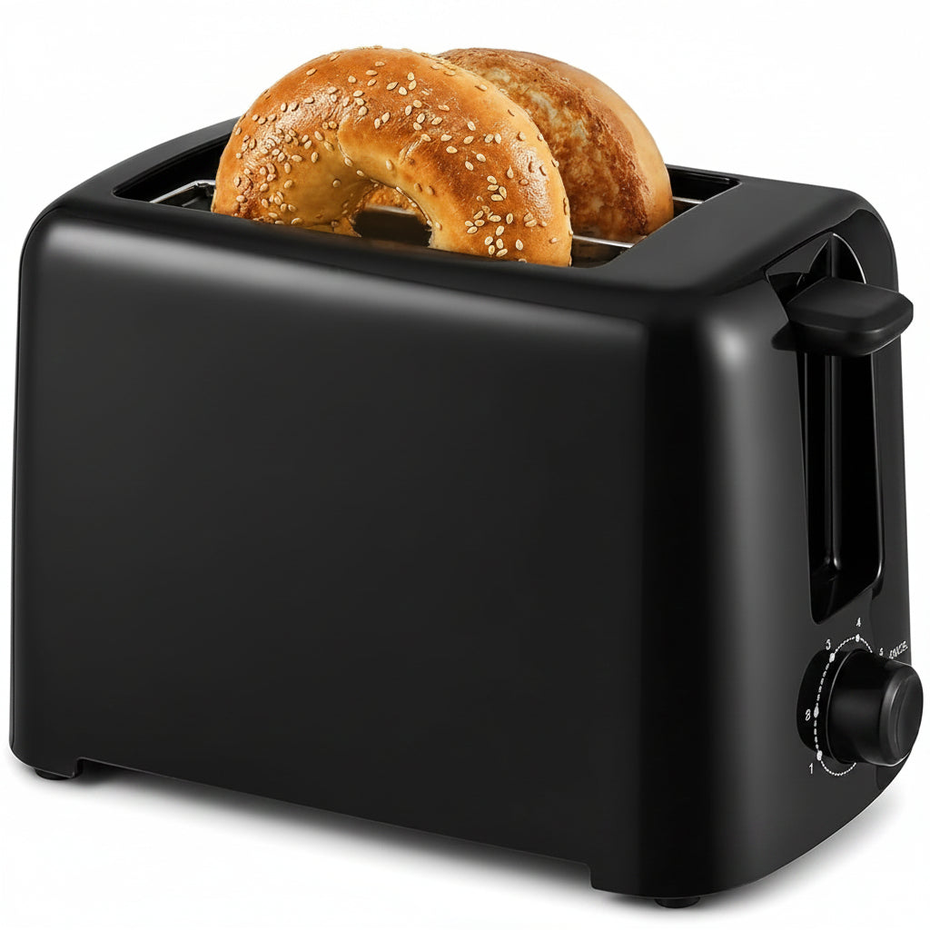 2 slice cool touch black toaster with wide slots for bread and bagels
