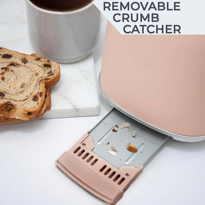 2 slice toaster with 6 browning levels for light to dark toast
