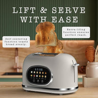 2 slice toaster with countdown timer display and wide slots