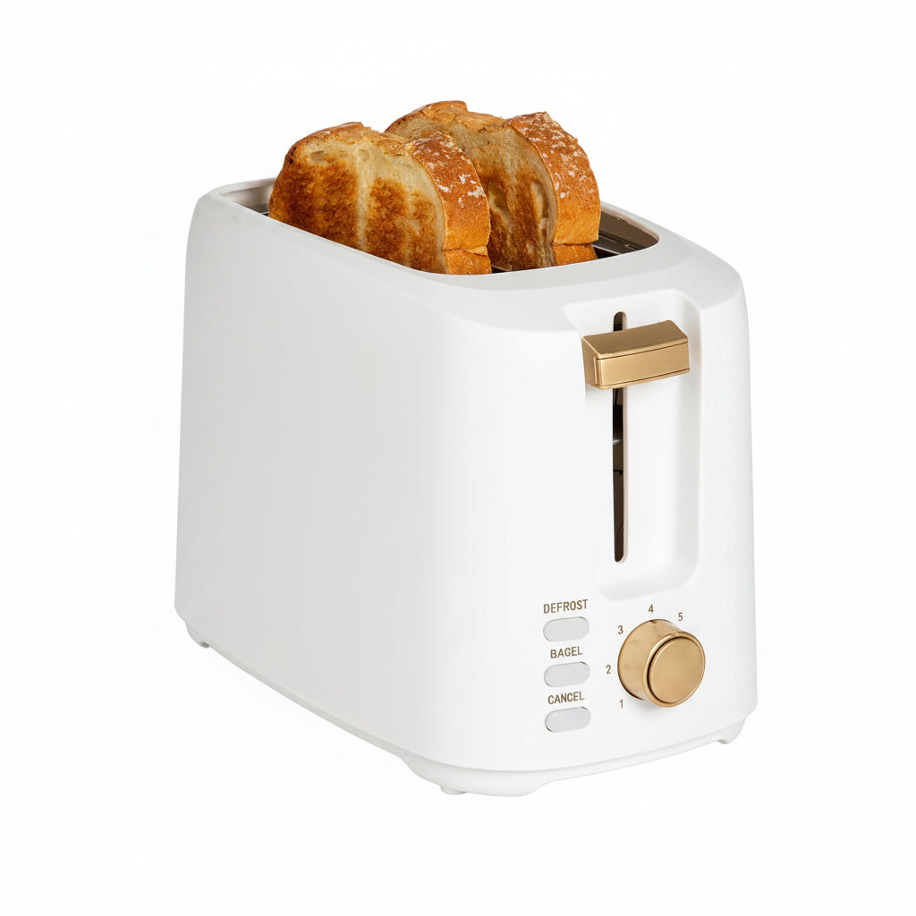 2 slice white toaster with extra wide slots for everyday kitchen use