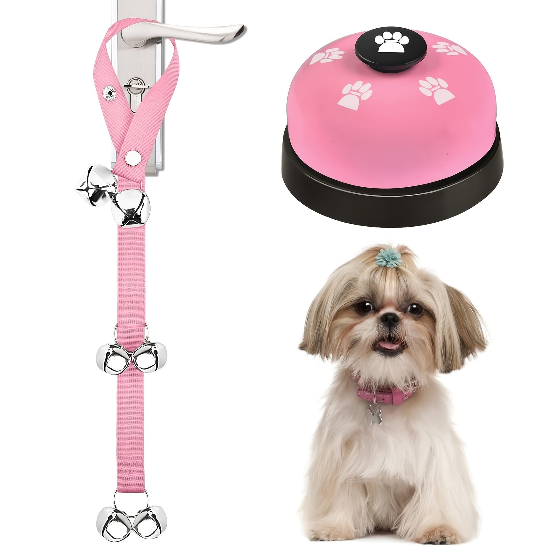 2 pack dog door bells with non-skid rubber base pink for potty training