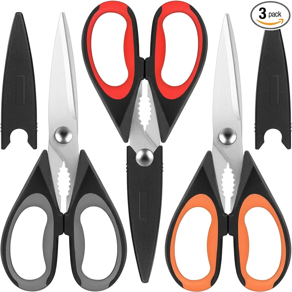 Kitchen Scissors Set of 3 with Safety Cover for Meat, Poultry and Food Cutting
