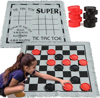 3-in-1 vintage giant checkers tic tac toe with reversible mat