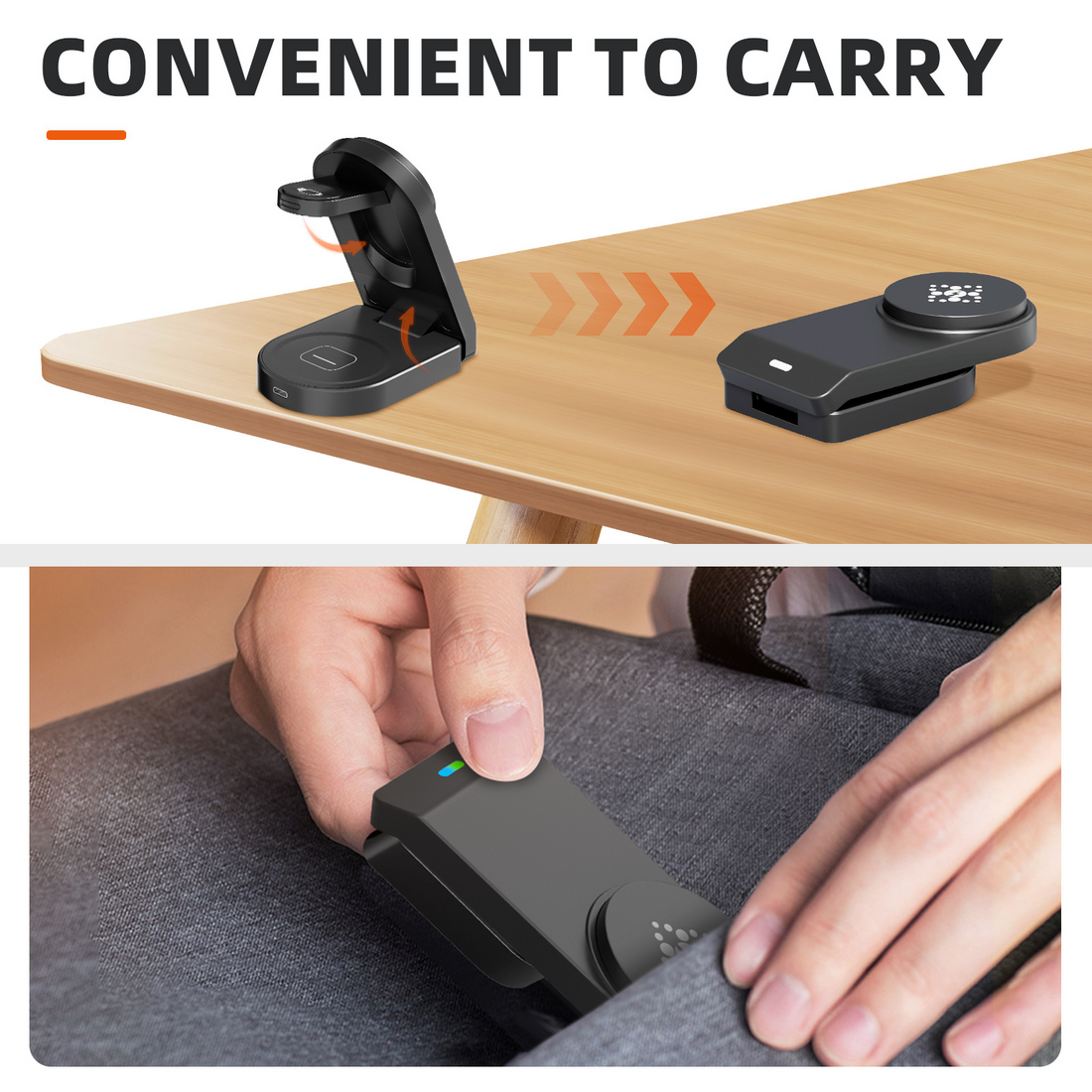3 in 1 magnetic charging station open view with foldable design