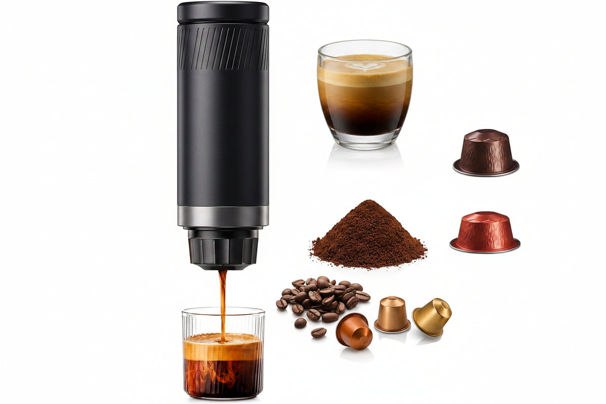 Three in one portable espresso coffee maker for travel use