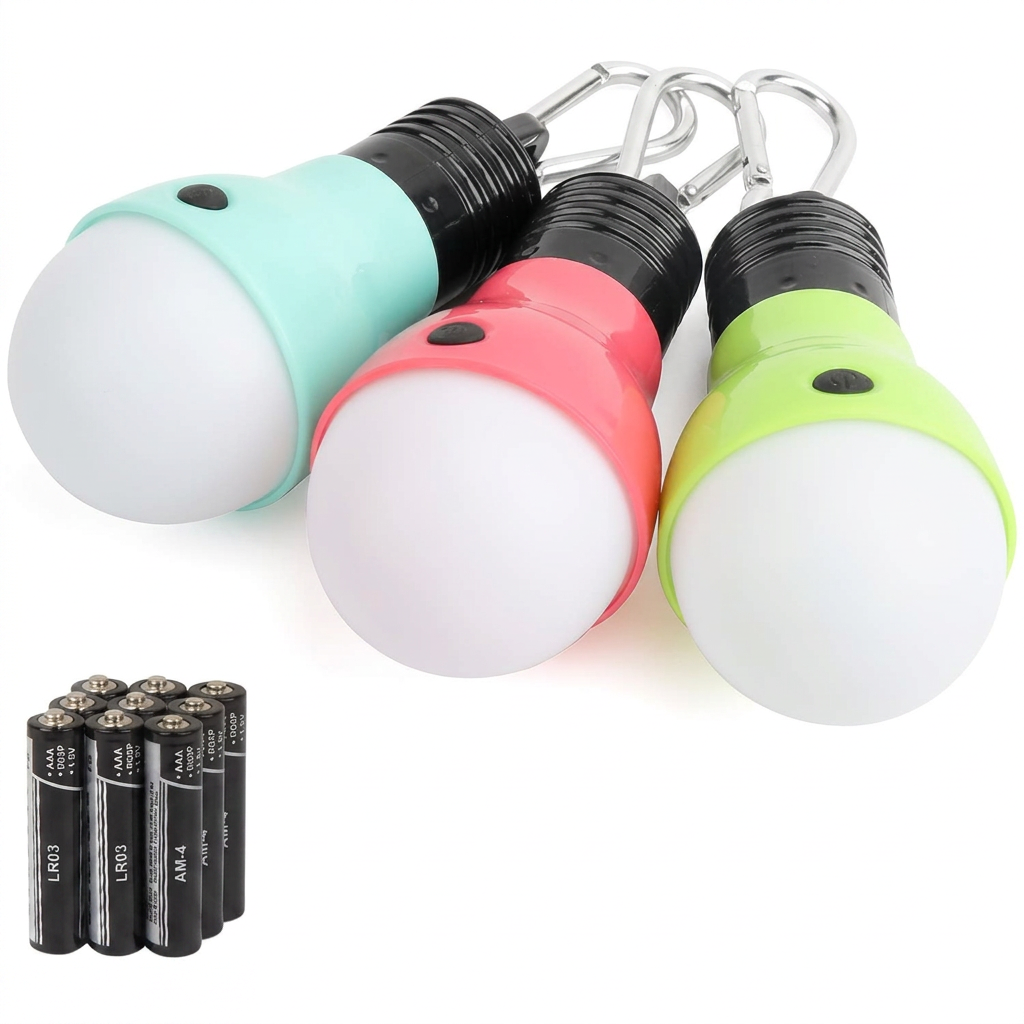 3 pack camping LED lights with portable hanging bulb design for outdoor use
