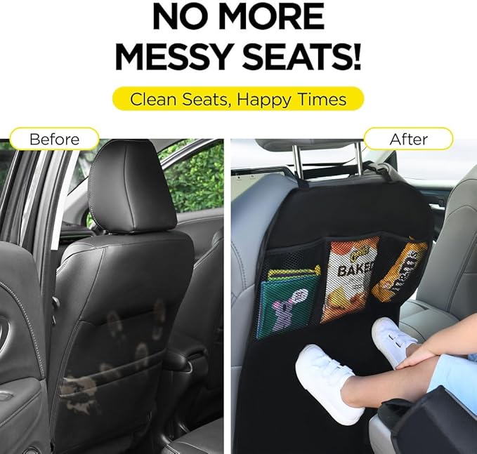 3-pocket car seat organizer for kids, keeps essentials like toys and snacks organized.