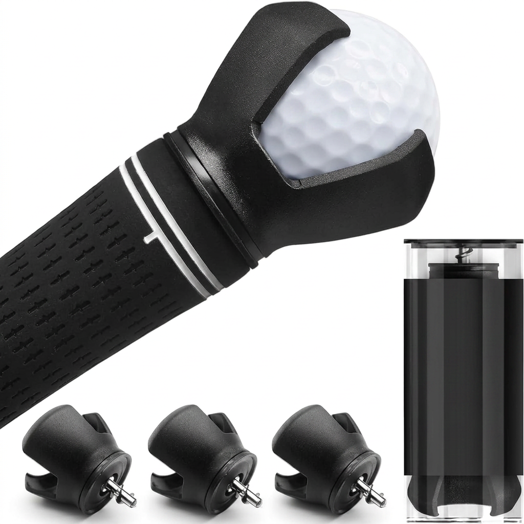 3-Prong Golf Ball Retriever Grabber with suction cup and putter grip