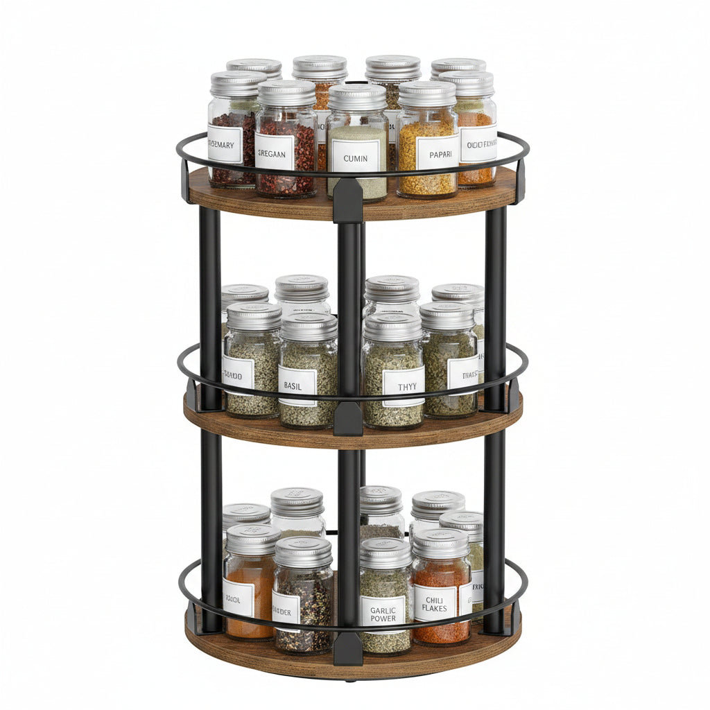 3-tier rotating spice rack organizer for kitchen storage