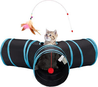 Collapsible 3-Way Cat Tunnel with Peek Hole and Toy Ball for Indoor Cats