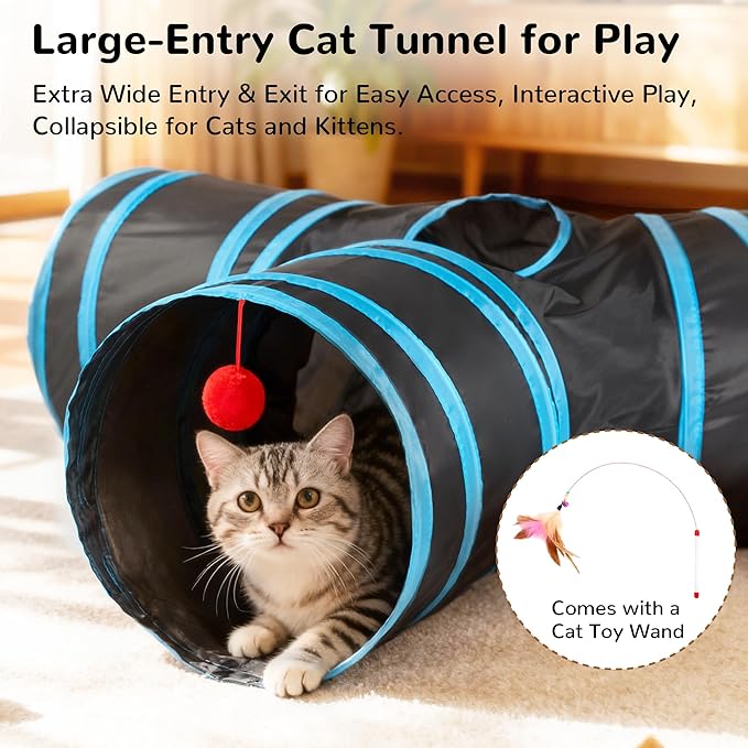 Peek hole and toy ball on cat tunnel for interactive play