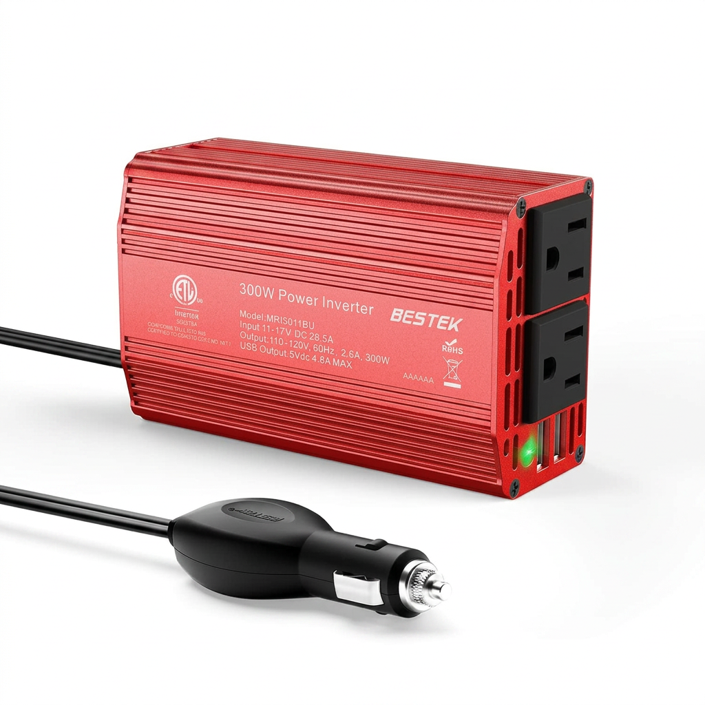 300W Car Power Inverter DC 12V to AC Front View