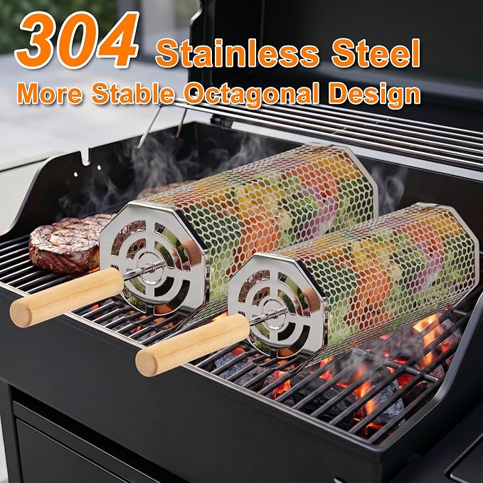 Polished 304 stainless steel grill basket