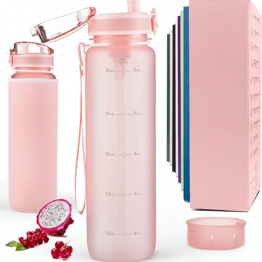 32 oz water bottle with time marker design for gym and daily use