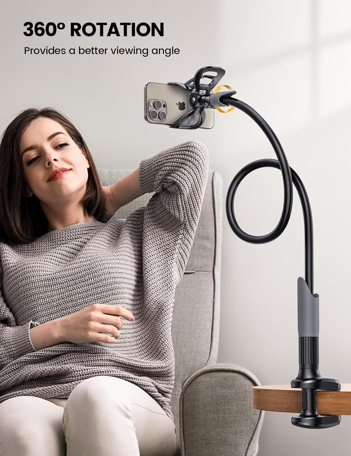 360 rotation phone holder flexible gooseneck design