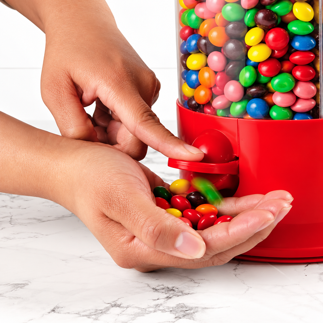 Rotating candy holder with a 360-degree design for convenient access to stored treats.