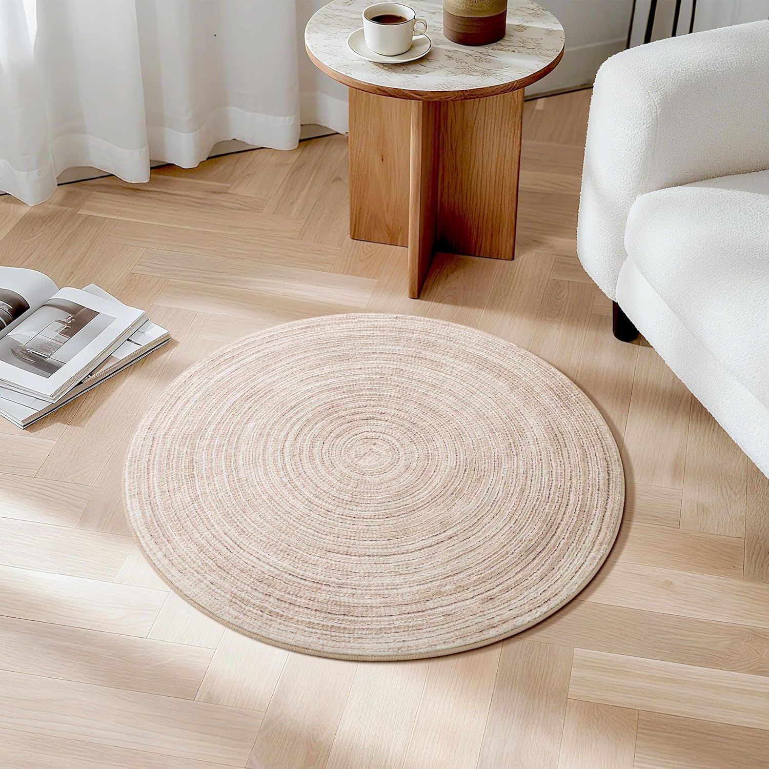 Washable jute round carpet for living room floor