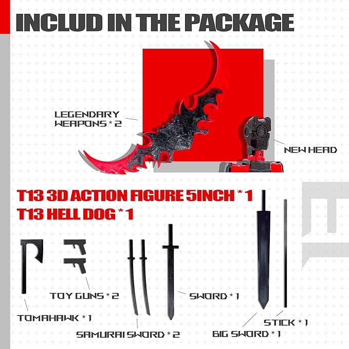 3D Printed Robot Action Figure – T13 Titan 13, Black/Red Movable Toy for Collectors