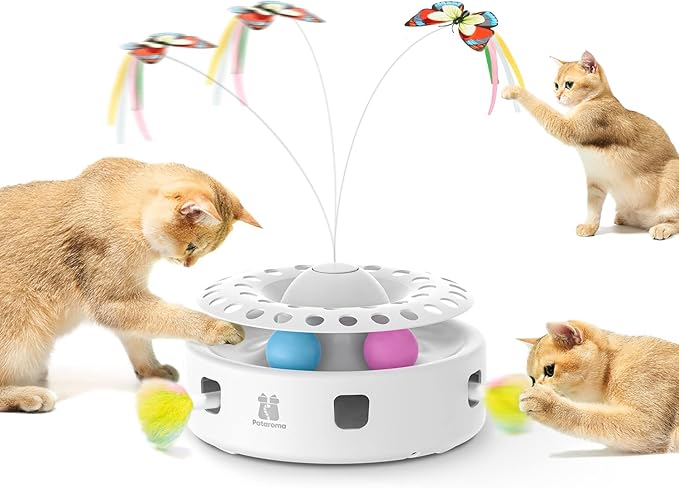 3-in-1 automatic cat toy with butterfly feather and track balls