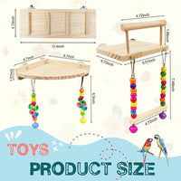 3PCS Bird Perches Platform Swing Ladder Set Natural Wood Cage Toys