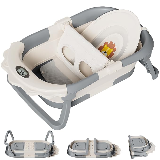 4-in-1 collapsible baby bathtub with soft floating cushion