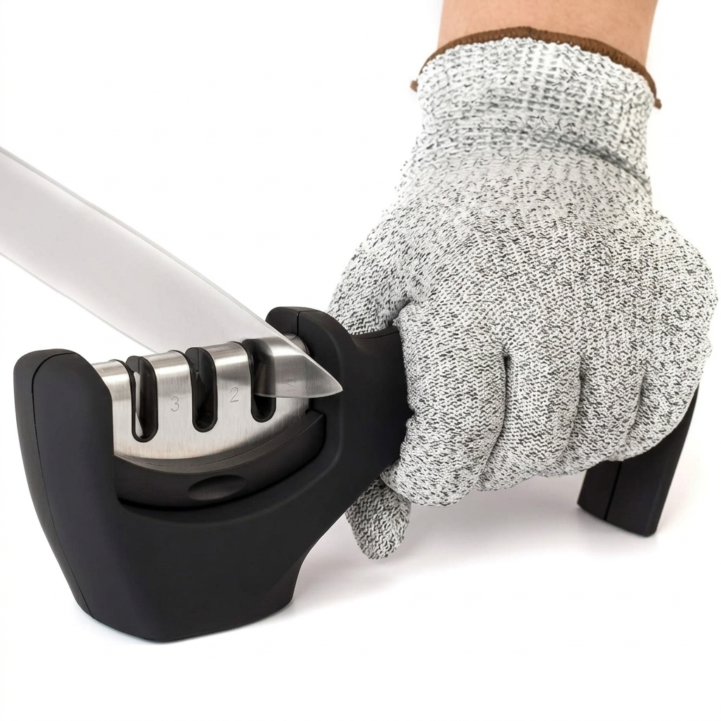 Kitchen Knife Sharpener Tool with Safety Glove for Sharpening and Polishing