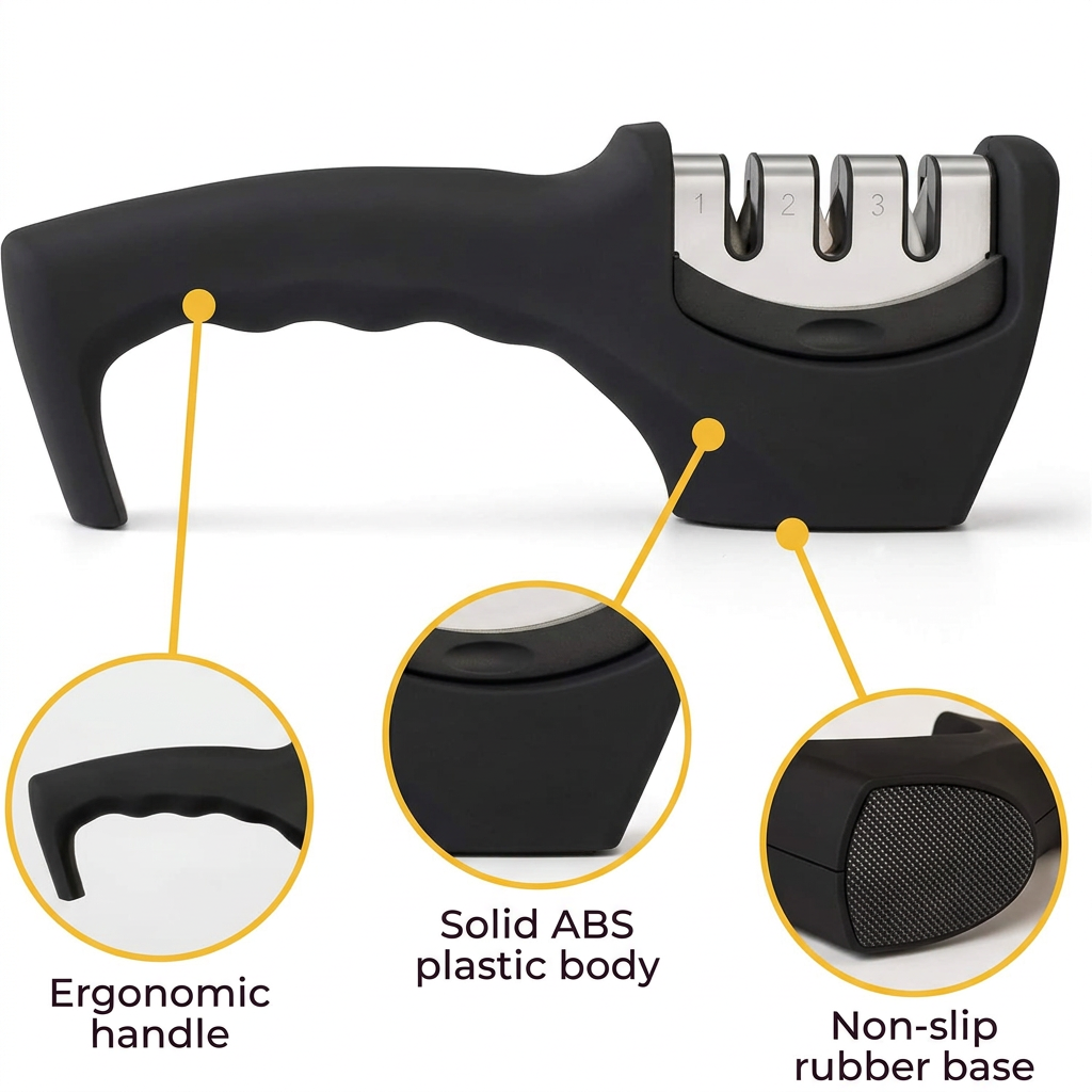 Easy-to-Use Knife Sharpener with Safety Glove for Home Kitchen Use