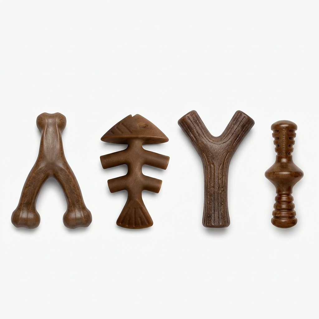 Four bone-shaped dog play toys for medium dog