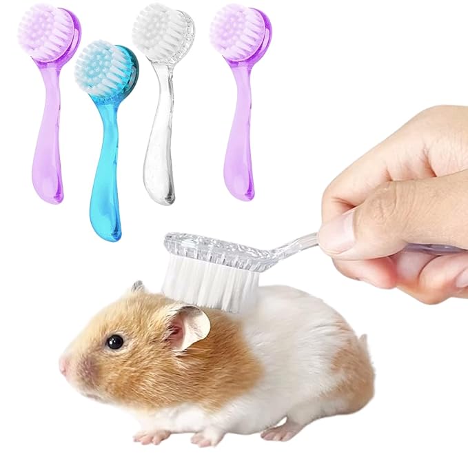 4 Pack Hamster Grooming Brushes with Soft Bristles for Small Animals"