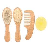 4-piece baby brush and comb set with natural wooden handle and ultra-soft goat hair bristles