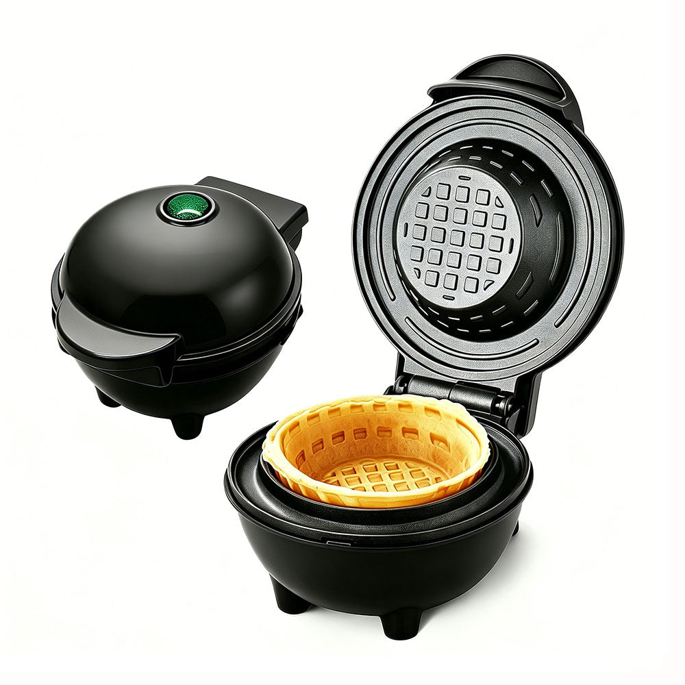 Mini waffle maker for preparing waffle bowls with ice cream