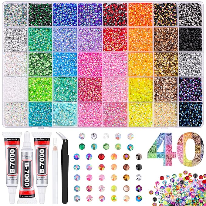 40000 Pcs jelly rhinestones for bedazzling in 40 vibrant colors