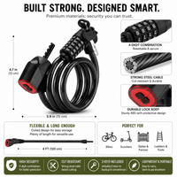 Bicycle Lock, Bike Lock, Cycling Lock, Cable Bike Lock, Combination Bike Lock, Bicycle Lock Cable, Bike Cable Lock with Five-Digit Combination and Thick Steel Cable