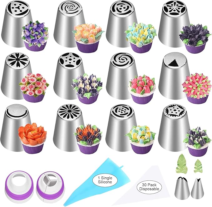 Flower frosting nozzle kit with pastry bags