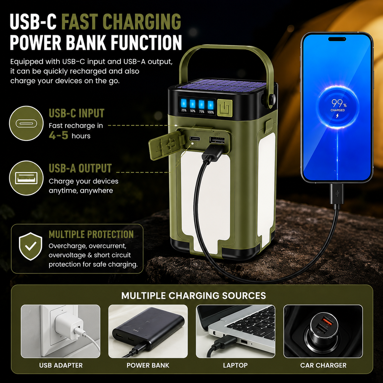Solar Leaf Lamp, Camping Lantern, LED Lantern, Camping Lamp, Rechargeable Camping Lantern, Rechargeable Lanterns, Tent Light and Solar Lantern, Foldable Hanging Outdoor Light