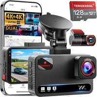 4K+4K Dash Cam Front View, 4K Resolution with GPS and WiFi for Cars