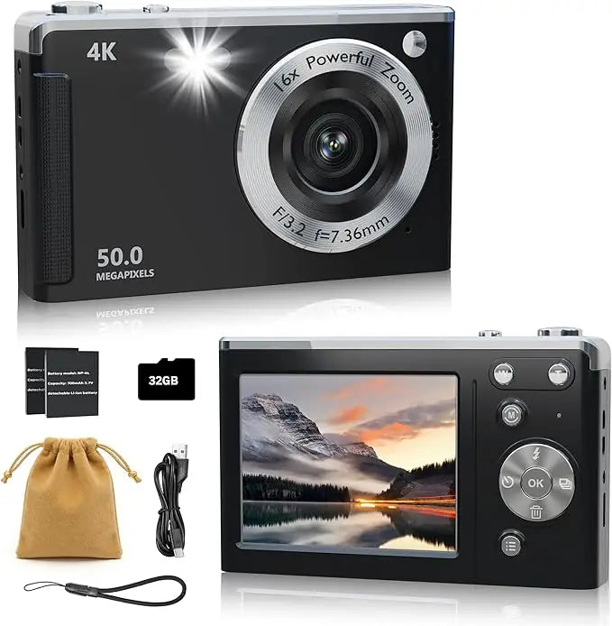 4K digital camera black compact point and shoot front view