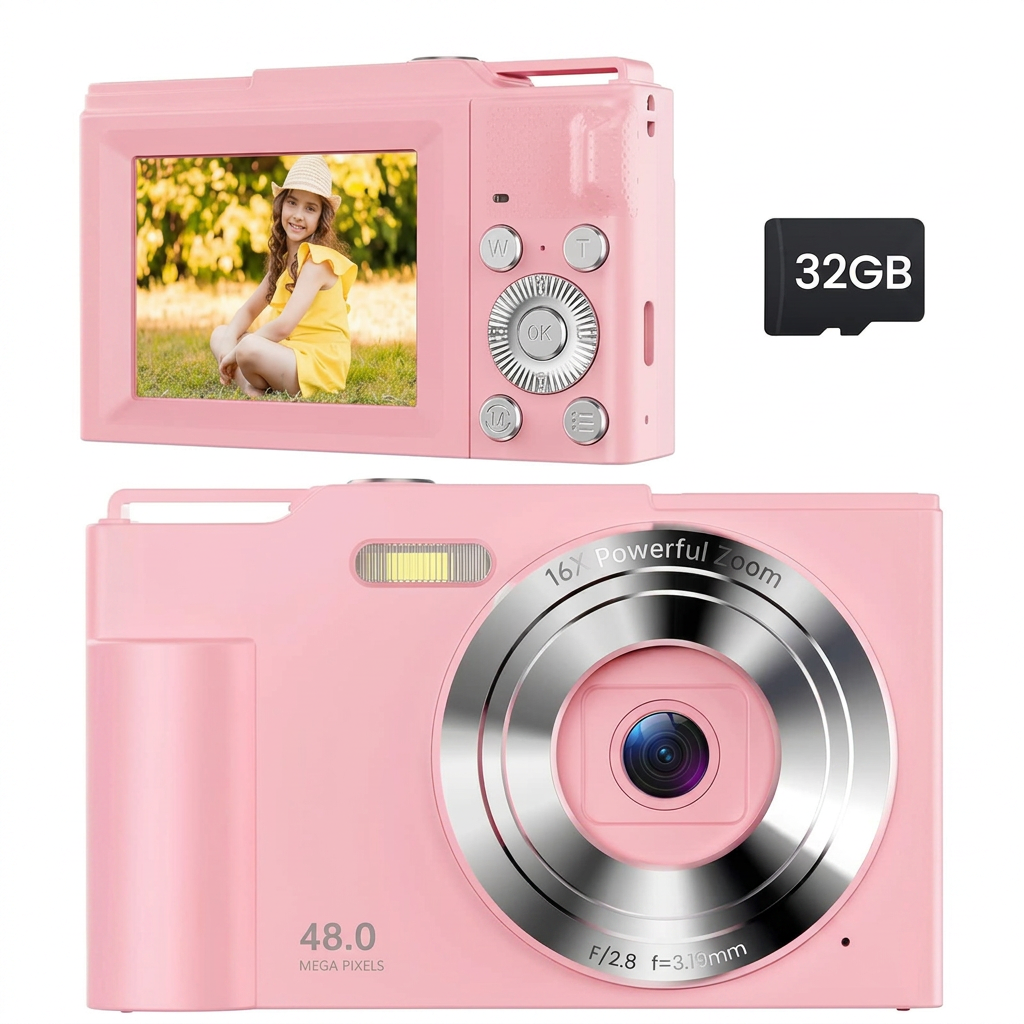 4K vlogging camera pink compact digital camera front view