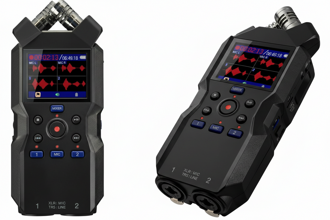Audio recorder connected with microphones for multi-track recording
