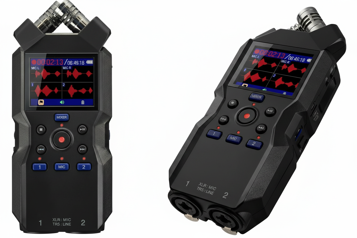 Audio recorder connected with microphones for multi-track recording